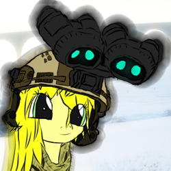 Size: 506x506 | Tagged: safe, artist:sneaks, oc, oc only, oc:enmity, pony, unicorn, 3m peltor comtac, bust, cute, female, helmet, high cut helmet, l3harris gpnvg-18, long hair, mare, night vision goggles, portrait, solo