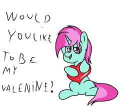 Size: 1200x1028 | Tagged: safe, artist:amateur-draw, oc, oc:belle boue, pony, heart, hearts and hooves day, holding, holiday, simple background, sitting, text, txt, valentine's day, white background