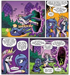 Size: 953x1014 | Tagged: safe, idw, princess celestia, princess luna, alicorn, pony, g4, legends of magic #1, my little pony: legends of magic, spoiler:comic, castle of the royal pony sisters, comic, duo, duo female, female, implied starswirl, mare, night, portal, reconciliation, siblings, sisters, young celestia, young luna
