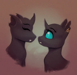 Size: 1280x1237 | Tagged: safe, artist:monx94, oc, oc only, changeling, changeling oc, drone, ear piercing, earring, jewelry, looking at each other, piercing, romance, shipping, teeth