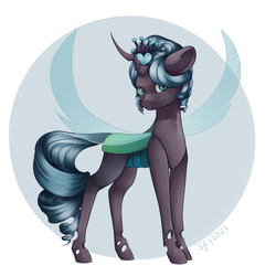 Size: 2000x2000 | Tagged: safe, artist:brilliant-luna, queen chrysalis, changeling, changeling queen, g4, alternate hairstyle, crown, female, high res, jewelry, regalia, simple background, solo