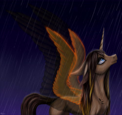 Size: 5082x4800 | Tagged: safe, artist:shkura2011, oc, oc only, pony, unicorn, absurd resolution, artificial wings, augmented, female, magic, magic wings, mare, rain, solo, wings