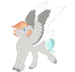 Size: 2000x1900 | Tagged: safe, artist:uunicornicc, oc, oc only, pegasus, pony, colored wings, heterochromia, magical lesbian spawn, multicolored wings, offspring, parent:daring do, parent:rainbow dash, parents:daringdash, solo, tail feathers, wings