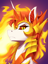 Size: 2000x2692 | Tagged: safe, artist:twotail813, daybreaker, alicorn, pony, equestria at war mod, g4, armor, bust, eyeshadow, female, high res, horn, horn guard (armor), looking at you, makeup, portrait, solo