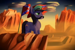 Size: 1280x853 | Tagged: safe, artist:glukoloff, oc, earth pony, pony, cap, confederate flag, flag, hat, monument valley, weapon