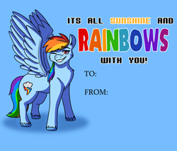 Size: 3500x3000 | Tagged: safe, artist:applejackofalltrades, rainbow dash, pegasus, pony, g4, backwards cutie mark, hearts and hooves day, high res, holiday, one eye closed, smiling, solo, text, valentine's day, valentine's day card, wink