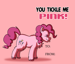 Size: 3500x3000 | Tagged: safe, artist:applejackofalltrades, pinkie pie, earth pony, pony, g4, hearts and hooves day, high res, holiday, solo, text, tongue out, valentine's day, valentine's day card