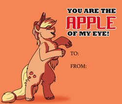 Size: 3500x3000 | Tagged: safe, artist:applejackofalltrades, applejack, earth pony, pony, g4, hearts and hooves day, high res, holiday, rearing, smiling, solo, standing, text, valentine's day, valentine's day card