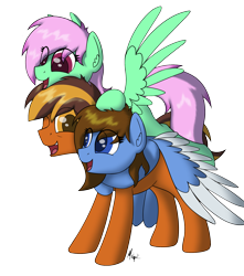 Size: 1500x1700 | Tagged: safe, artist:ponynamedmixtape, oc, oc only, oc:b-side, oc:mixtape, oc:playlist, earth pony, pegasus, pony, family, father and child, father and daughter, female, hug, male, offspring, older, siblings, sisters, trio