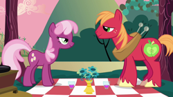 Size: 1280x720 | Tagged: safe, screencap, big macintosh, cheerilee, earth pony, pony, g4, hearts and hooves day (episode), my little pony: friendship is magic, season 2, duo, female, looking at each other, male, mare, stallion