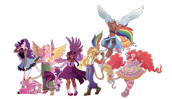 Size: 5080x2920 | Tagged: safe, artist:miffxn, angel bunny, applejack, fluttershy, pinkie pie, rainbow dash, rarity, twilight sparkle, bird, human, owl, rabbit, g4, abs, alicorn humanization, alternate hairstyle, animal, apple, applejack's hat, apron, armpits, belly button, belt, boots, breasts, cake, chubby, clothes, converse, cowboy boots, cowboy hat, cutie mark tattoo, dark skin, dress, ear piercing, eared humanization, earring, eyeshadow, feet, female, fishnet stockings, flying, food, grin, hat, high heels, hoodie, horn, horned humanization, humanized, jeans, jewelry, leonine tail, lipstick, makeup, male, mane six, nail polish, necklace, pants, piercing, plate, sandals, see-through, shoes, shorts, simple background, smiling, socks, spoon, sports bra, sports shorts, stockings, strawberry, striped socks, suspenders, tailed humanization, tank top, tattoo, thigh highs, transparent background, wall of tags, winged humanization