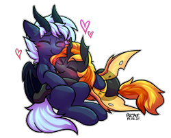 Size: 2286x1842 | Tagged: safe, artist:gicme, oc, oc only, oc:accord rash, oc:redian, changeling, dracony, dragon, hybrid, cute, holiday, love, male, orange changeling, simple background, valentine's day