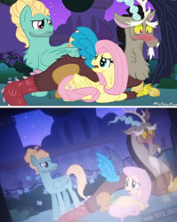 Size: 475x597 | Tagged: safe, artist:mlpskyflyer, discord, fluttershy, zephyr breeze, pony, g4, blushing, brother and sister, crying, fake screencap, female, male, siblings