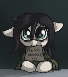 Size: 705x795 | Tagged: safe, artist:t72b, oc, oc only, oc:floor bored, earth pony, pony, bust, clothes, hoodie, looking at you, mouth hold, neet, send nudes, sign, solo