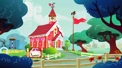Size: 1280x720 | Tagged: safe, screencap, g4, hearts and hooves day (episode), season 2, background, no pony, ponyville, ponyville schoolhouse, scenic ponyville
