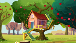 Size: 1280x720 | Tagged: safe, screencap, g4, hearts and hooves day (episode), apple, apple tree, background, clubhouse, crusaders clubhouse, no pony, ponyville, scenic ponyville, tree