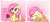 Size: 4451x1943 | Tagged: safe, artist:nookprint, fluttershy, pegasus, pony, g4, 2 panel comic, comic, cute, daaaaaaaaaaaw, dialogue, eating, eating flower, eyes closed, female, floppy ears, flower, heart, herbivore, horses doing horse things, mare, nom, offscreen character, open mouth, present, rose, rose petals, shyabetes, smiling, solo, waifu, weapons-grade cute