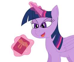 Size: 3000x2500 | Tagged: safe, artist:nordicllama, twilight sparkle, alicorn, pony, g4, high res, holiday, present, simple background, solo, twilight sparkle (alicorn), valentine's day, white background