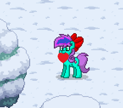 Size: 290x254 | Tagged: safe, oc, oc:baby fluffkins, earth pony, pony, pony town, earth pony oc, heart, holiday, snow, valentine's day, winter