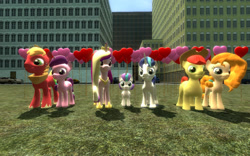 Size: 1024x640 | Tagged: safe, artist:sonic5421, big macintosh, bright mac, pear butter, princess cadance, princess flurry heart, shining armor, sugar belle, g4, 3d, female, gmod, hearts and hooves day, holiday, male, ship:brightbutter, ship:shiningcadance, ship:sugarmac, shipping, straight, valentine's day