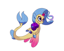 Size: 2738x2190 | Tagged: safe, artist:chedx, princess skystar, fish, seapony (g4), g4, my little pony: the movie, bioluminescent, blue eyes, colored wings, dorsal fin, female, fins, fish tail, flower, flower in hair, flowing mane, flowing tail, freckles, high res, hug, simple background, smiling, solo, tail, transparent background, wings
