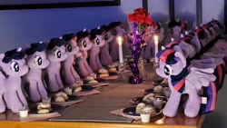 Size: 4032x2268 | Tagged: safe, photographer:sometwifag, twilight sparkle, alicorn, pony, g4, 4de, candle, female, food, hearts and hooves day, holiday, ice cream, irl, mare, milk, multeity, pancakes, photo, plushie, sparkle sparkle sparkle, twilight sparkle (alicorn), valentine's day, waifu dinner