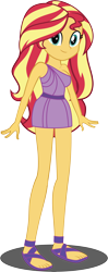 Size: 5583x14164 | Tagged: artist needed, safe, derpibooru exclusive, sunset shimmer, human, equestria girls, clothes, feet, female, looking at you, sandals, simple background, sleeveless, solo, toga, vector