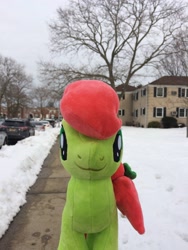 Size: 2448x3264 | Tagged: safe, artist:topsangtheman, peachy sweet, earth pony, pony, g4, apple family member, high res, irl, looking at you, photo, plushie, snow, solo