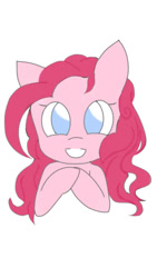 Size: 675x1200 | Tagged: safe, artist:aleurajan, pinkie pie, earth pony, pony, g4, bust, female, grin, hooves together, mare, simple background, smiling, solo, white background