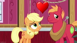 Size: 800x450 | Tagged: safe, edit, edited screencap, screencap, applejack, big macintosh, g4, where the apple lies, applecest, brother and sister, female, heart, imgflip, incest, male, ship:applemac, shipping, siblings, straight