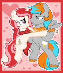 Size: 2846x3300 | Tagged: safe, artist:strawberrykorre, oc, oc:red palette, oc:shade flash, pegasus, pony, unicorn, base used, bipedal, dancing, high res, hind legs, holiday, horn, pegasus oc, spread wings, unicorn oc, valentine's day, wings
