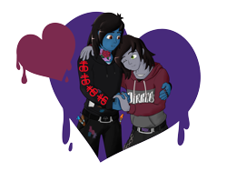 Size: 3600x2700 | Tagged: safe, artist:grimoatelier, equestria girls, g4, beltm paint stains, bring me the horizon, chains, clothes, commission, drop dead clothing, equestria girls-ified, gay, heart, high res, holding hands, hoodie, kellin quinn, lip picering, male, oliver sykes, shipping, shirt, simple background, sleeping with sirens, tattoo, transparent background, undershirt, ych result
