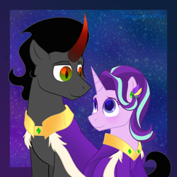 Size: 900x900 | Tagged: safe, artist:enigmadoodles, king sombra, starlight glimmer, pony, unicorn, g4, female, looking at each other, male, mare, shipping, stallion, starlightsombra, straight