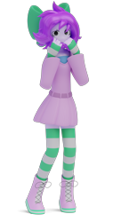 Size: 2086x4096 | Tagged: safe, artist:rainyalex5, oc, oc only, oc:mable syrup, human, equestria girls, g4, 3d, boots, bow, clothes, deaf, dress, girly, hiding face, humanized, platform boots, render, shoes, shy, simple background, socks, solo, striped socks, transparent background