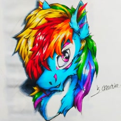 Size: 1080x1080 | Tagged: safe, artist:creature.exist, rainbow dash, pegasus, pony, g4, avatar, ear fluff, fluffy, scar, simple background, solo, tattoo, traditional art, white background