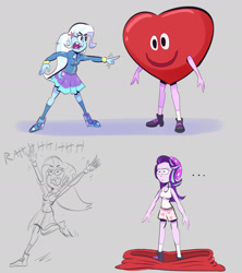 Size: 2109x2380 | Tagged: safe, artist:another_pony, starlight glimmer, trixie, equestria girls, g4, ..., beanie, clothes, costume, duo, duo female, female, hat, heart, heartman, high res, holiday, i defy you heart-man!, parody, scene parody, spongebob squarepants, underwear, valentine's day, valentine's day (spongebob episode)