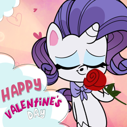 Size: 1080x1080 | Tagged: safe, rarity, pony, unicorn, g4.5, my little pony: pony life, official, bipedal, eyes closed, female, flower, holiday, rose, smelling, solo, valentine's day