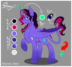 Size: 2166x2010 | Tagged: safe, artist:shamy-crist, oc, oc only, oc:shamy, alicorn, pony, female, gray background, high res, mare, reference sheet, simple background, solo