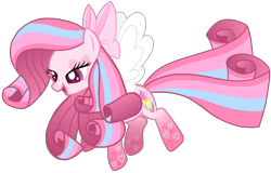 Size: 2213x1419 | Tagged: safe, artist:tanahgrogot, oc, oc only, oc:annisa trihapsari, earth pony, pegasus, pony, base used, bedroom eyes, bow, female, heart, heart eyes, mare, medibang paint, not rarity, open mouth, pegasus oc, pink body, pink hair, rainbow power, simple background, solo, transparent background, vector, wingding eyes, wings