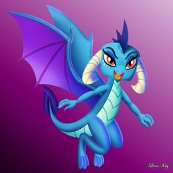 Size: 2500x2500 | Tagged: safe, artist:leonkay, princess ember, dragon, g4, cute, dragoness, emberbetes, female, flying, happy, high res, looking at you, open mouth, solo