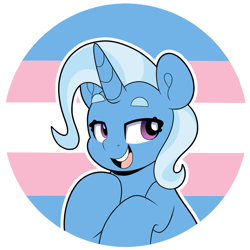 Size: 889x889 | Tagged: safe, artist:partypievt, trixie, pony, unicorn, g4, bedroom eyes, eyebrows, female, pride, pride flag, simple background, smug, solo, trans female, trans trixie, transgender, transgender pride flag