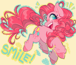 Size: 865x740 | Tagged: safe, artist:fawnshy, pinkie pie, earth pony, pony, g4, blushing, colored pupils, cute, diapinkes, female, heart eyes, leg fluff, mare, open mouth, smiling, solo, unshorn fetlocks, wingding eyes