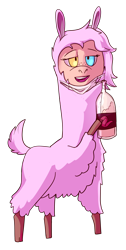 Size: 1098x2172 | Tagged: safe, artist:php93, oc, oc only, oc:beth, alpaca, 2021 community collab, derpibooru community collaboration, alcohol, beer, heterochromia, simple background, solo, transparent background