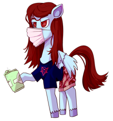 Size: 1596x1716 | Tagged: safe, artist:php93, oc, oc only, oc:hoofbib searmagomedov, pegasus, pony, alcohol, beer, clothes, mask, simple background, solo, transparent background