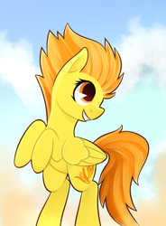 Size: 2800x3800 | Tagged: safe, artist:rivin177, spitfire, pegasus, pony, g4, cloud, cute, feathered wings, high res, painted, solo, wings