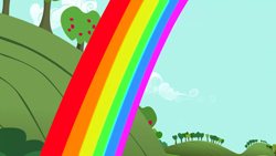 Size: 1280x720 | Tagged: safe, screencap, g4, hearts and hooves day (episode), apple orchard, background, day, no pony, orchard, rainbow, scenic ponyville