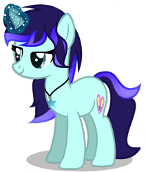 Size: 824x970 | Tagged: safe, alternate version, artist:aquabright0219, oc, oc only, oc:aqua bright, pony, unicorn, female, glowing horn, horn, jewelry, mare, necklace, simple background, smiling, solo, transparent background, unicorn oc