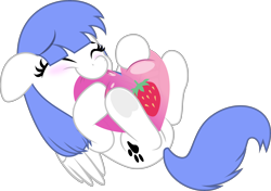 Size: 5000x3520 | Tagged: safe, artist:jhayarr23, oc, oc:snow pup, pegasus, pony, balloon, blushing, commission, eyelashes, eyes closed, female, floppy ears, happy, heart, heart balloon, lying down, mare, on back, paw prints, pegasus oc, simple background, transparent background, underhoof, wings, ych result