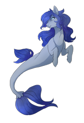 Size: 739x1082 | Tagged: safe, artist:monsoonvisionz, artist:oniricat, oc, oc only, oc:ezzy, earth pony, pony, seapony (g4), blue eyes, blue mane, blue tail, dorsal fin, earth pony oc, female, fish tail, flowing mane, flowing tail, seaponified, simple background, smiling, solo, species swap, sternocleidomastoid, tail, transparent background