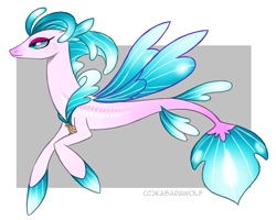Size: 1110x890 | Tagged: safe, artist:kasara-designs, oc, oc only, seapony (g4), blue eyes, colored pupils, commission, dorsal fin, fin wings, fins, fish tail, flowing mane, flowing tail, glowing, jewelry, necklace, seashell, shell, simple background, smiling, solo, tail, white background, wings